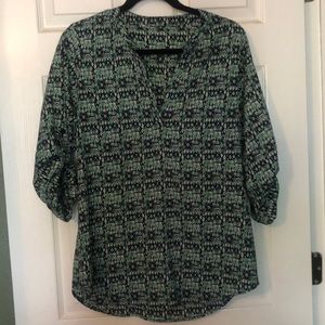 Polyester V-Neck 3/4 Sleeve Top